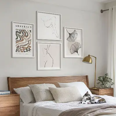 Abstract boho leaf wall art set set of 4 pieces