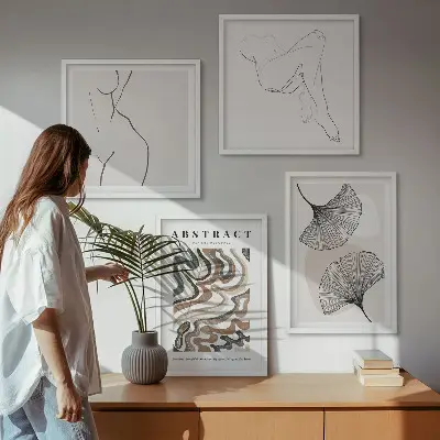 Set of 4 wall art pieces Abstract boho leaf shapes