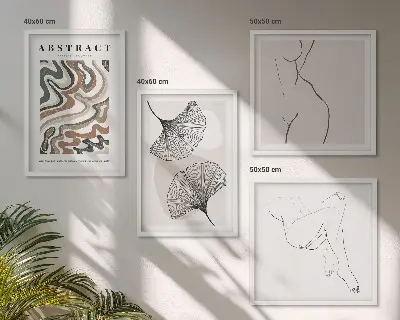 Abstract boho leaf wall art set set of 4 pieces