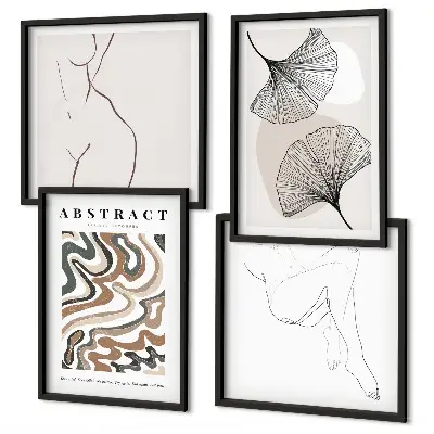 Set of 4 wall art pieces Abstract boho leaf shapes