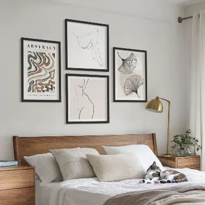 Set of 4 wall art pieces Abstract boho leaf shapes