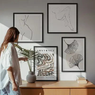 Set of 4 wall art pieces Abstract boho leaf shapes