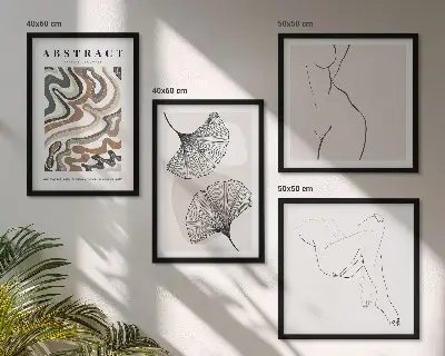Abstract boho leaf wall art set set of 4 pieces