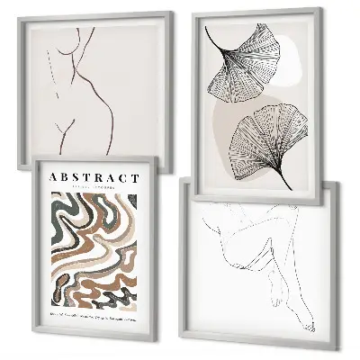 Set of 4 wall art pieces Abstract boho leaf shapes
