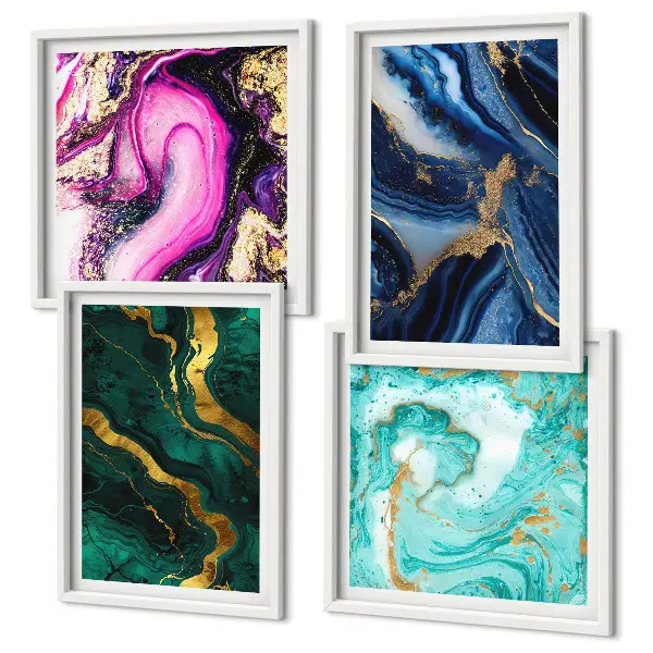 Multi-piece wall art set abstract patterns in pink, green, and blue