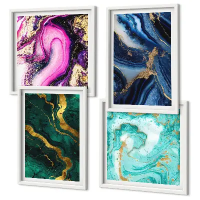 Multi-piece wall art set abstract patterns in pink, green, and blue