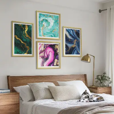 Multi-piece wall art set abstract patterns in pink, green, and blue