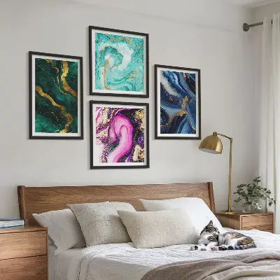 Multi-piece wall art set abstract patterns in pink, green, and blue