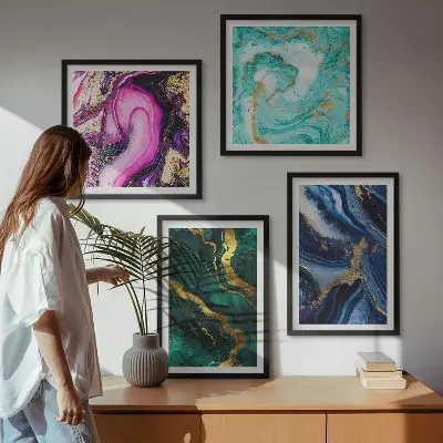 Multi-piece wall art set abstract patterns in pink, green, and blue