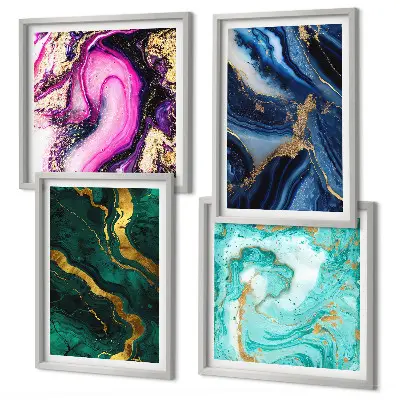 Multi-piece wall art set abstract patterns in pink, green, and blue