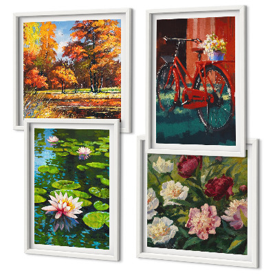 Wall art set Water lilies bicycle flowers