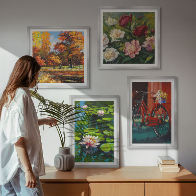 Wall art set Water lilies bicycle flowers