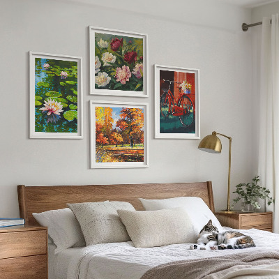 Wall art set Water lilies bicycle flowers