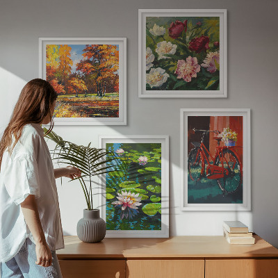 Wall art set Water lilies bicycle flowers