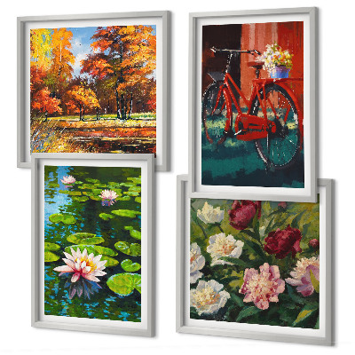 Wall art set Water lilies bicycle flowers