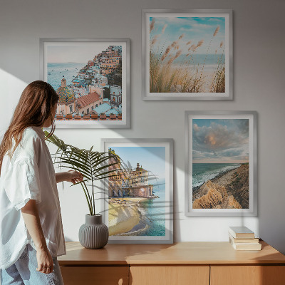 Set of 4 wall art pieces Landscapes beach city cliffs