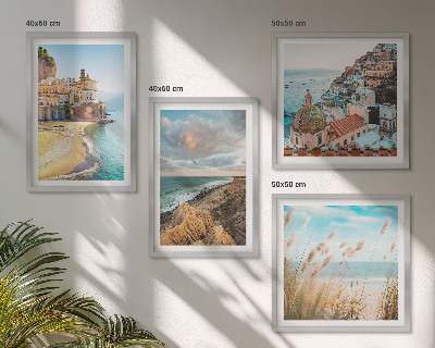 Set of 4 wall art pieces Landscapes beach city cliffs