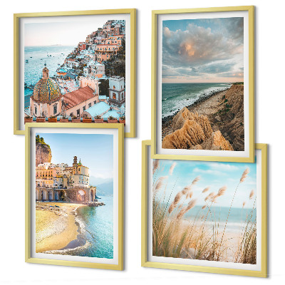 Set of 4 wall art pieces Landscapes beach city cliffs