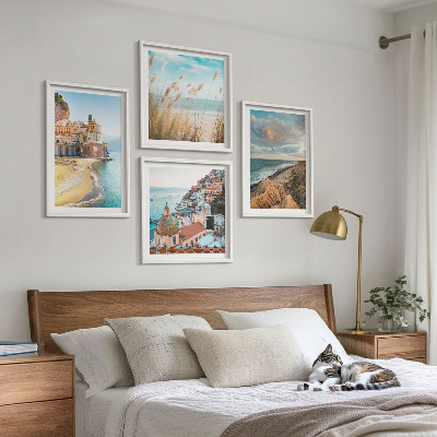 Set of 4 wall art pieces Landscapes beach city cliffs