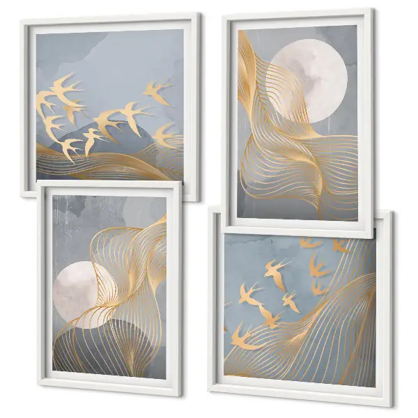 Multi-piece wall decor set abstract waves circles in gray