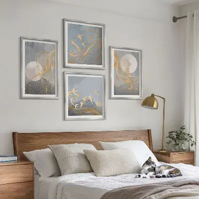 Multi-piece wall decor set abstract waves circles in gray
