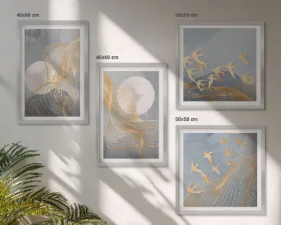 Multi-piece wall decor set abstract waves circles in gray