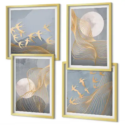 Multi-piece wall decor set abstract waves circles in gray