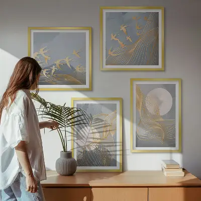 Multi-piece wall decor set abstract waves circles in gray