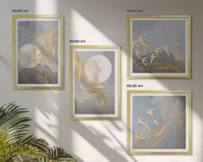 Multi-piece wall decor set Abstract waves circles gray