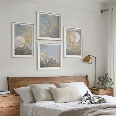Multi-piece wall decor set Abstract waves circles gray