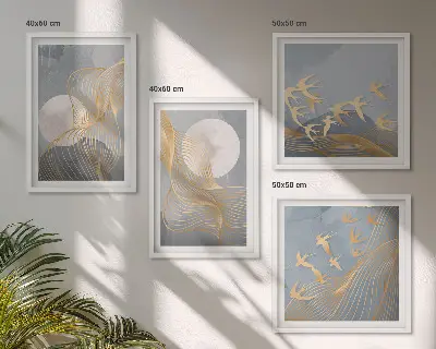 Multi-piece wall decor set abstract waves circles in gray