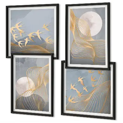 Multi-piece wall decor set Abstract waves circles gray