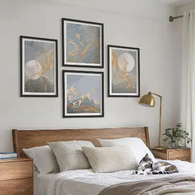 Multi-piece wall decor set abstract waves circles in gray