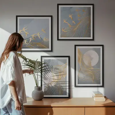 Multi-piece wall decor set abstract waves circles in gray