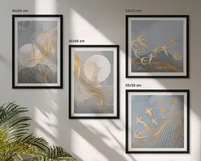 Multi-piece wall decor set abstract waves circles in gray