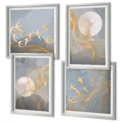 Multi-piece wall decor set Abstract waves circles gray