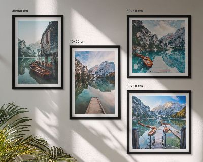Wall art set Lake mountains wooden boats
