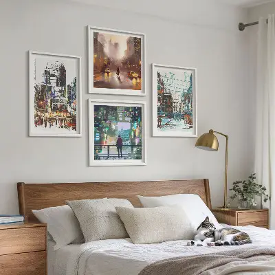 Set of 4 wall art pieces Modern colorful cities with characters