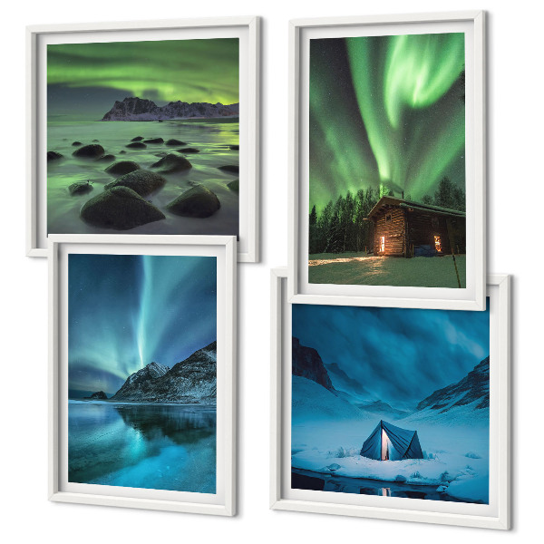 Wall art set Winter landscapes aurora mountains
