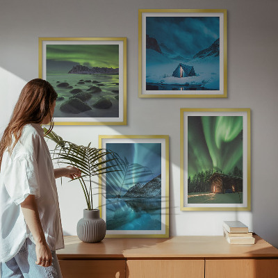 Wall art set Winter landscapes aurora mountains