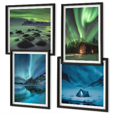 Wall art set Winter landscapes aurora mountains