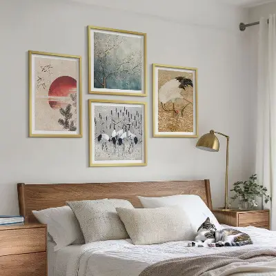 Japanese cranes landscape wall art set of 4 pieces