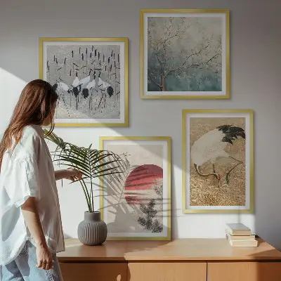 Japanese cranes landscape wall art set of 4 pieces