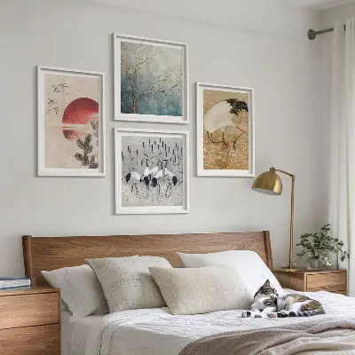 Japanese cranes landscape wall art set of 4 pieces
