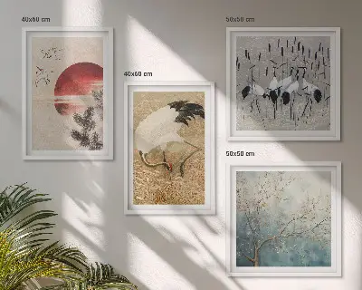 Japanese cranes landscape wall art set of 4 pieces