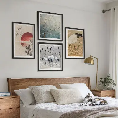 Japanese cranes landscape wall art set of 4 pieces