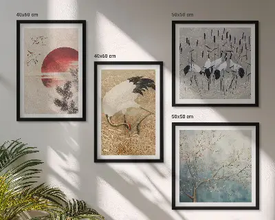Japanese cranes landscape wall art set of 4 pieces