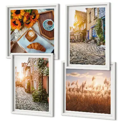 Multi-piece wall decor set featuring charming streets with coffee shops