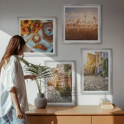 Multi-piece wall decor set featuring charming streets with coffee shops