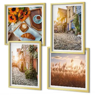 Multi-piece wall decor set featuring charming streets with coffee shops